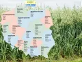 Mapa Polski z zaznaczonymi odmianami owsa, takimi jak Rambo, Refleks, Wulkan, Bingo, Poker, Agent, Kozak, Gepard, Pablo, Magellan, MHR Samuraj, Figaro, Panteon, Kreator, Perun, Monsun, Lion, MHR Harem.