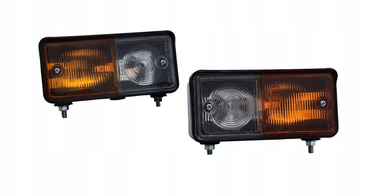 Dwa nowe klosze lampy Ursus C-360, każdy z pomarańczową i przezroczystą częścią, gotowe do montażu.
