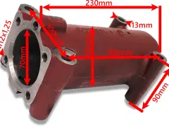 Część podnośnika C-330: czerwony cylinder z wymiarami 230x100x90mm, średnica otworu 70mm, gwint M12x1,25.