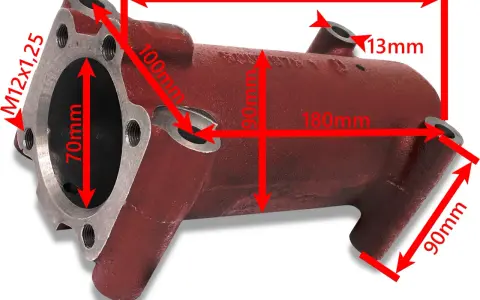 Część podnośnika C-330: czerwony cylinder z wymiarami 230x100x90mm, średnica otworu 70mm, gwint M12x1,25.