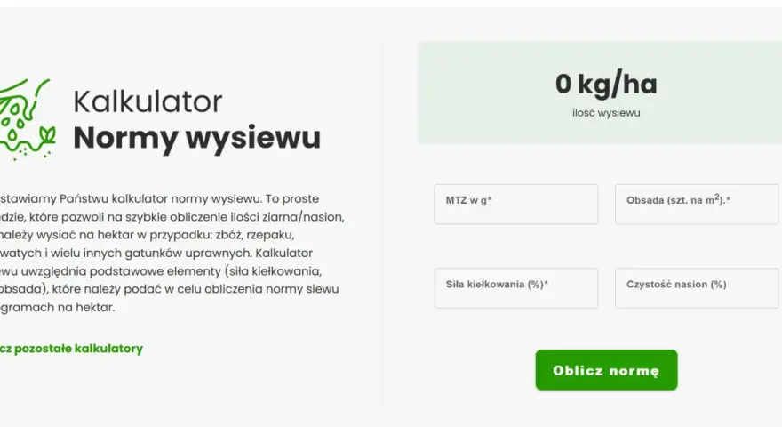 Kalkulator normy wysiewu pomoże obliczyć, ile grochu na hektar wysiać, uwzględniając MTZ, obsadę i siłę kiełkowania.